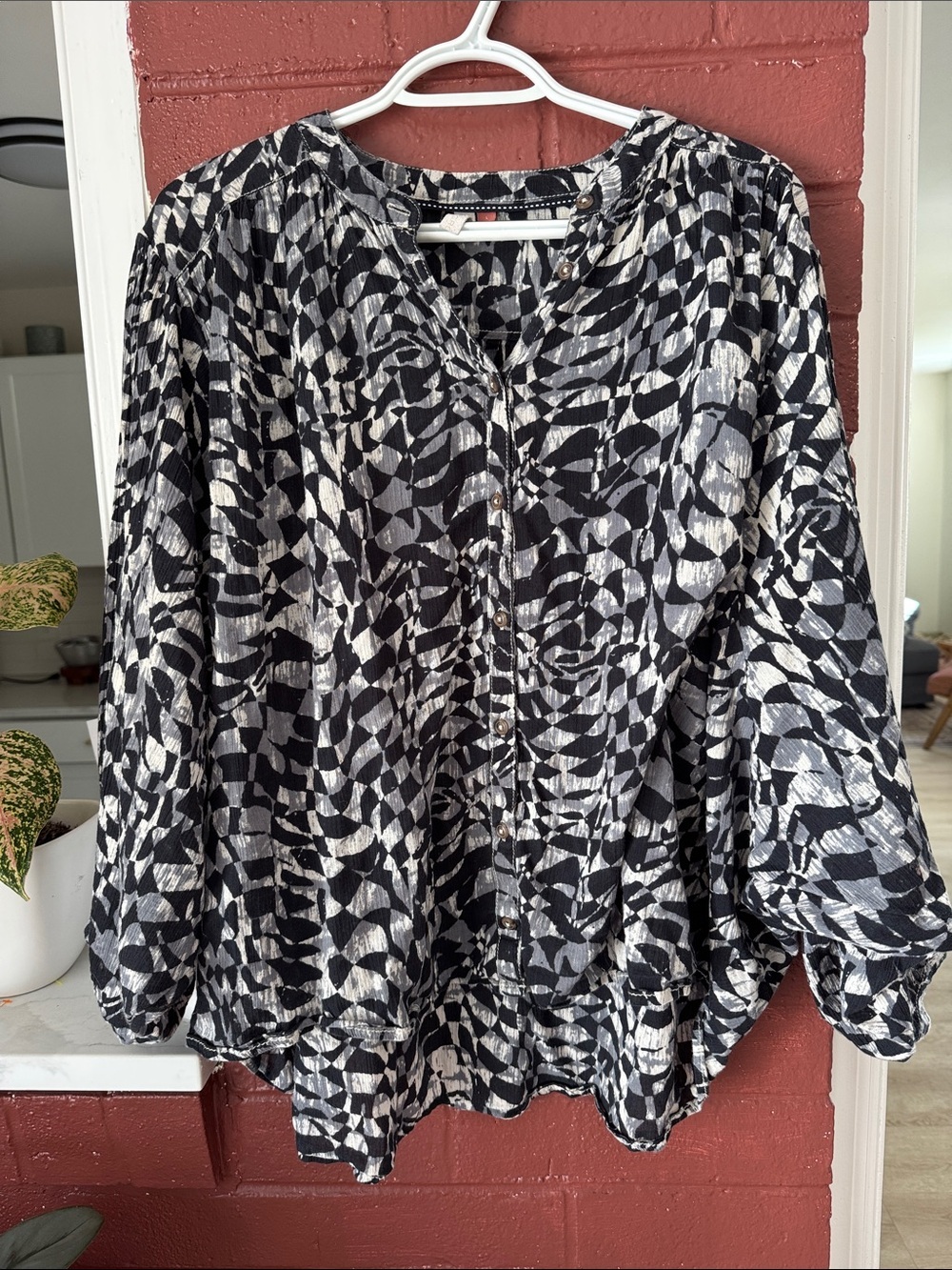 Pilcro Anthropologie 100% Cotton Printed Boho Relaxed Button-Front Top Large